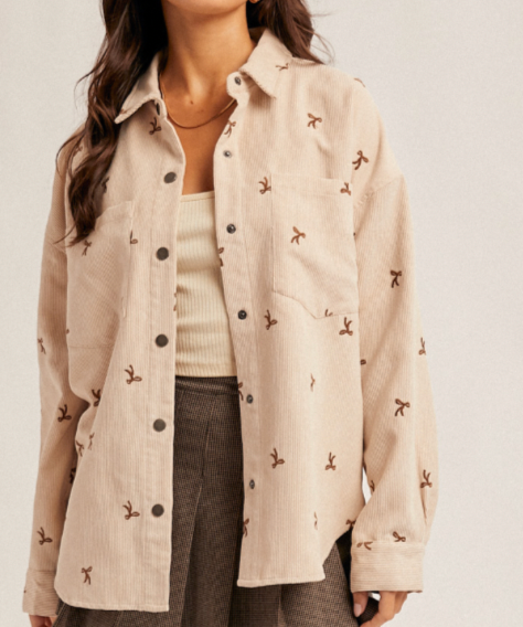 Hem & Thread BOW EMBROIDERY CORDUROY SHIRT