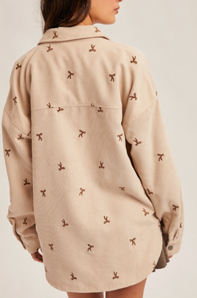 Hem & Thread BOW EMBROIDERY CORDUROY SHIRT