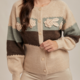Hem & Thread COLOR BLOCK ROSETTE DETAILED SWEATER CARDIGAN