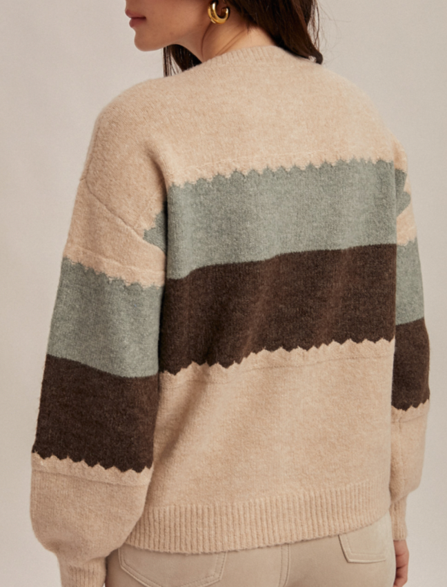 Hem & Thread COLOR BLOCK ROSETTE DETAILED SWEATER CARDIGAN