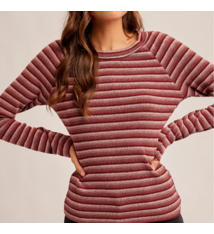 Hem & Thread MULTI STRIPED RAGLAN SLEEVE KNIT TOP