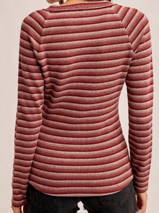 Hem & Thread MULTI STRIPED RAGLAN SLEEVE KNIT TOP