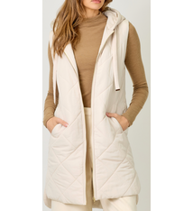 Mystree Quilted Puffer Long Hoodie Vest- Ivory