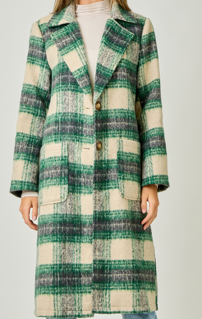 Mystree Green Plaid Long Coat