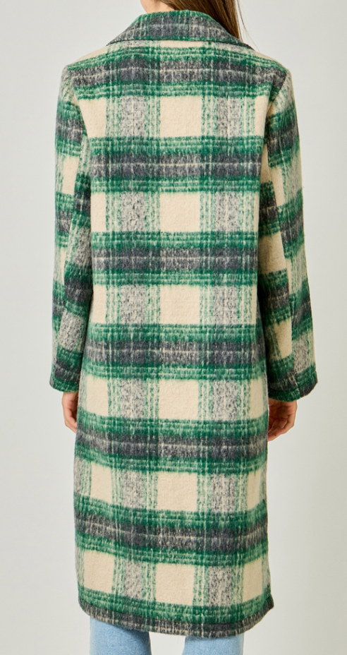 Mystree Green Plaid Long Coat