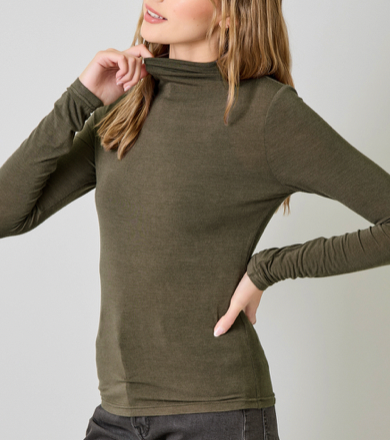 Mystree Mock Neck L/S Top- ASH
