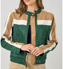 Mystree Color Blocked Moto Jacket- Green