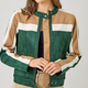 Mystree Color Blocked Moto Jacket- Green