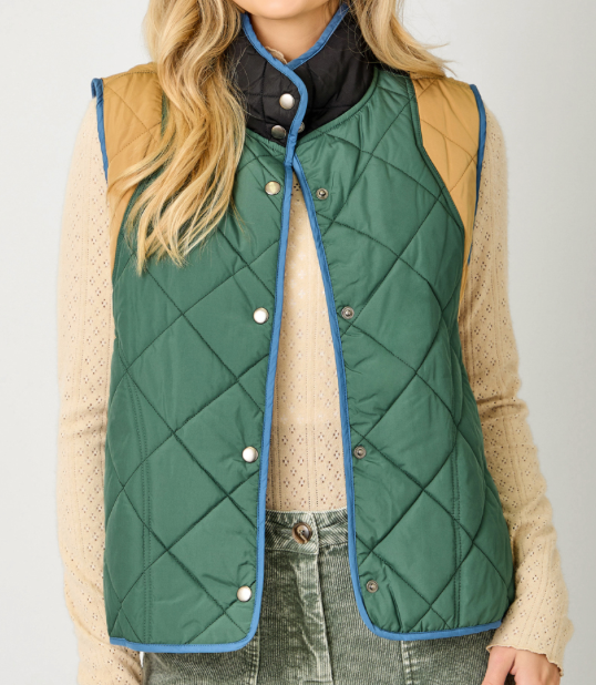 Mystree Color Blocked Vest- Green