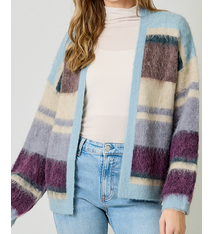 Mystree Color Blocked Open Sweater- Blues