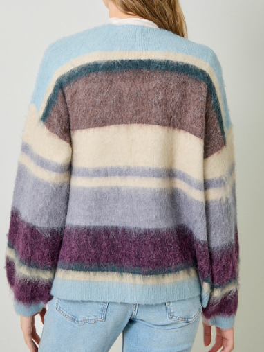 Mystree Color Blocked Open Sweater- Blues
