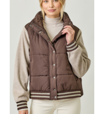 Mystree Mixed Media Puffer Jacket- Choco