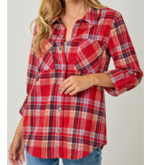Mystree Plaid Shirt Jacket- Red
