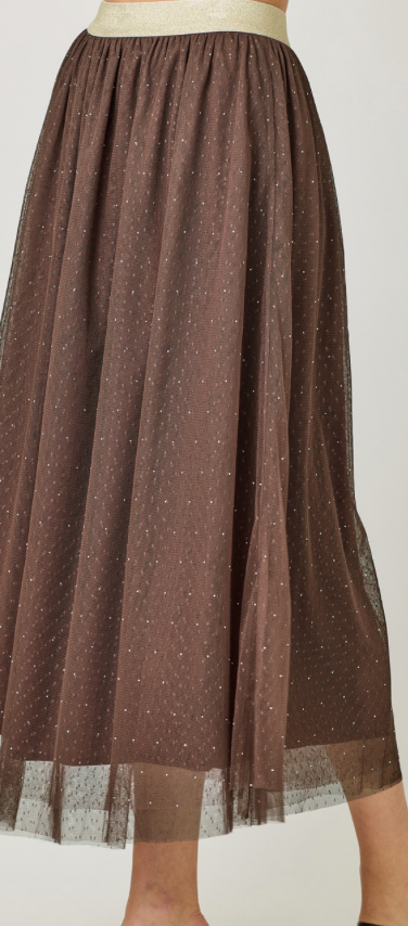 Mystree Sparkle Tulle Skirt- Dark Choc