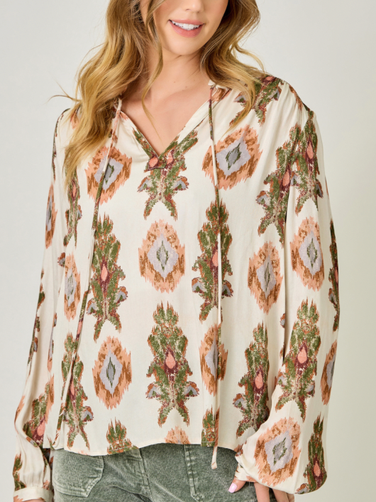 Mystree Printed Peasant Blouse