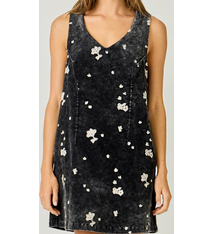 Mystree Embroidered Cord Shift Dress- Black