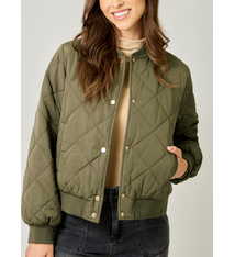 Mystree Quilted Bomber Jacket- Olive