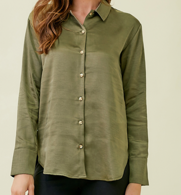 Mystree Button Down Silk Relaxed Shirt