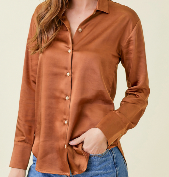 Mystree Button Down Silk Relaxed Shirt