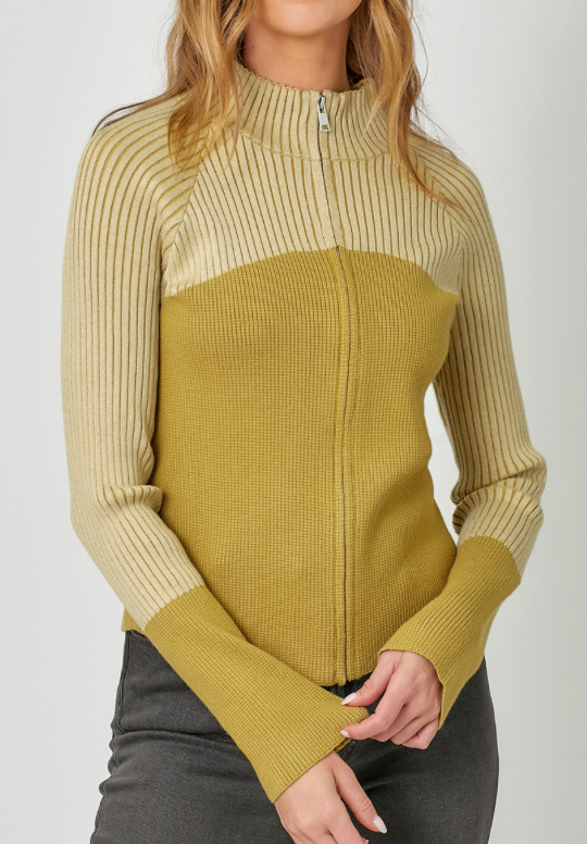 Mystree Fitted Mock Neck Zip Up Sweater