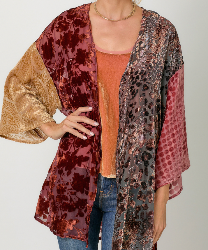 Mystree Mixed Print Burn-Out Wrap Kimono