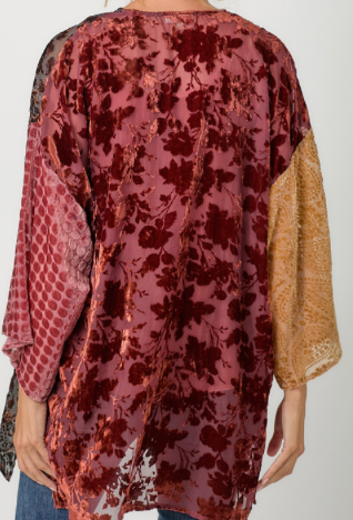 Mystree Mixed Print Burn-Out Wrap Kimono