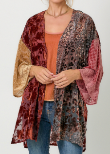 Mystree Mixed Print Burn-Out Wrap Kimono
