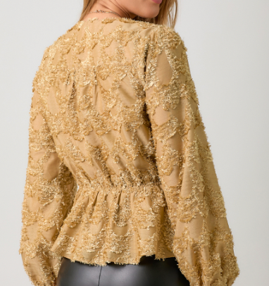 Mystree Surplice Neck Peplum Blouse