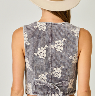 Mystree Embroidered Corduroy Vest