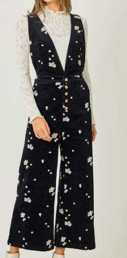 Mystree Embroidered Corduroy Jumpsuit