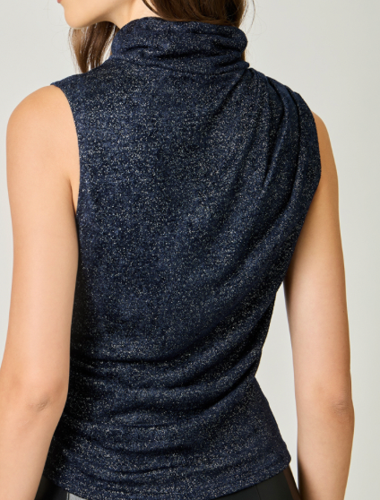 Mystree Sleeveless Mockneck  Shimmering Top