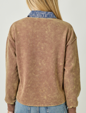 Mystree Denim Collar Washed Polo Shirt