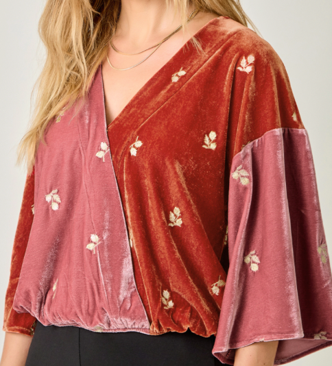 Mystree Embroidery Color Blocked Kimono Top