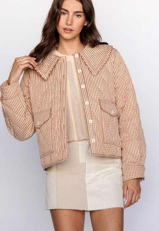 Storia Gingham Check Pattern Jacket Rust and Cream