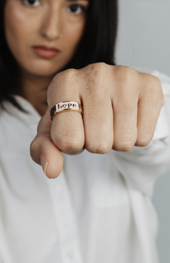 Crowned Free Hope Ring – 18K Gold Plated Adjustable Enamel Ring