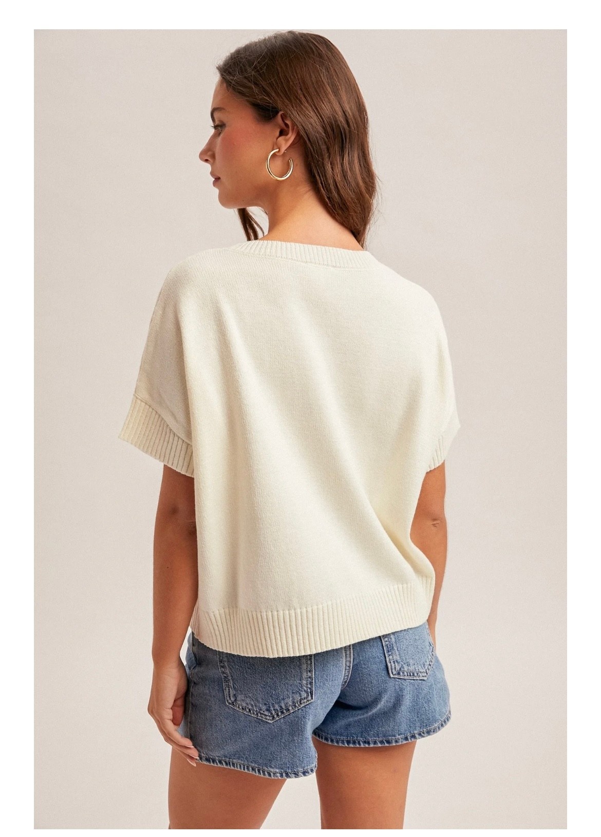 Hem & Thread Crewneck Short Sleeve Lemon Motif Sweater