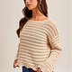 Hem & Thread Boatneck Wide Long Sleeves Scalloped Hem Open Knit Sweater