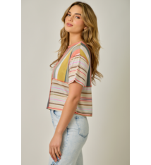 Mystree Relaxed Short Sleeve Mixed Stripe T-Shirt