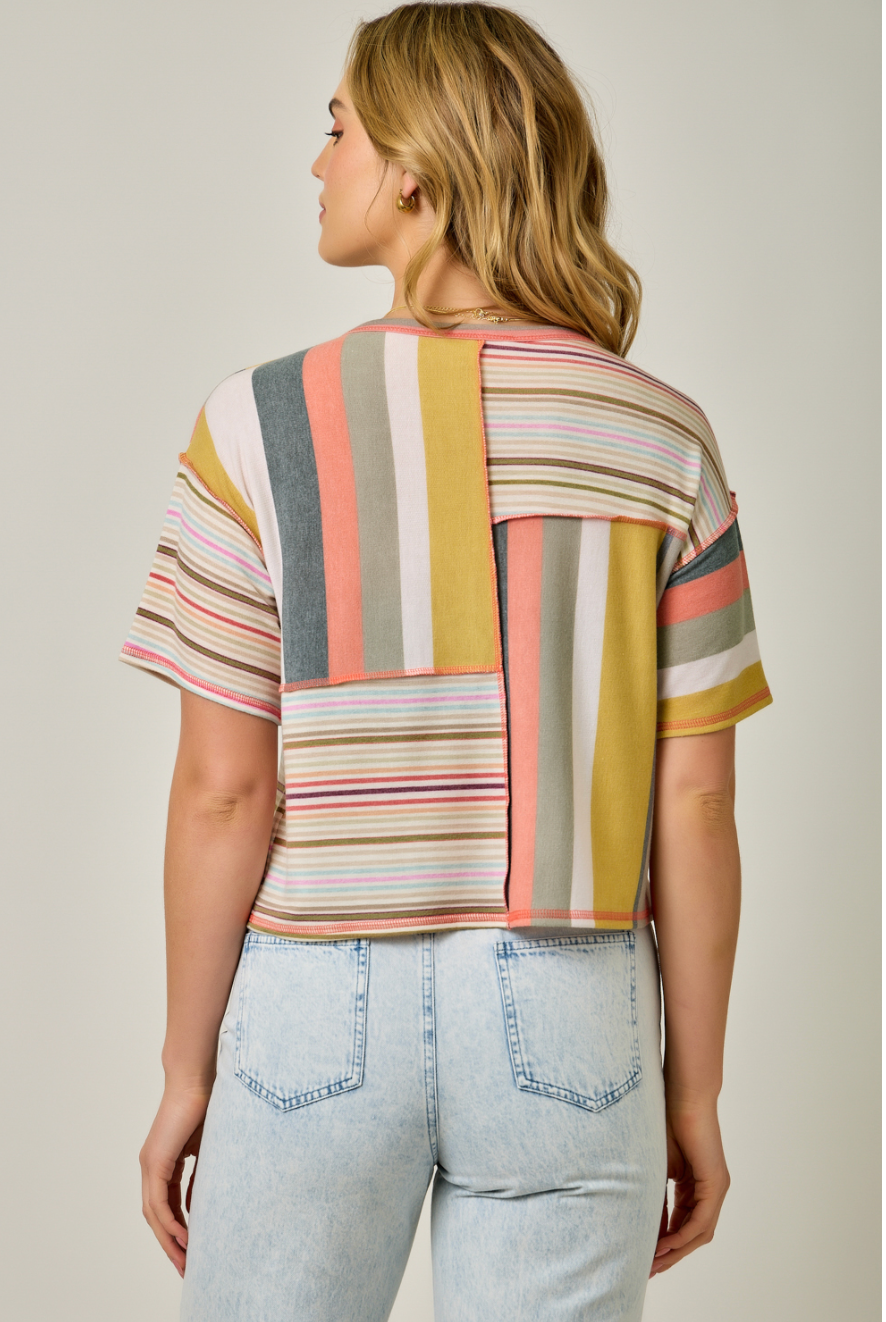 Mystree Relaxed Short Sleeve Mixed Stripe T-Shirt
