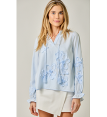Mystree 3D Floral Embroidery Motif Front Tie Detailed Blouse