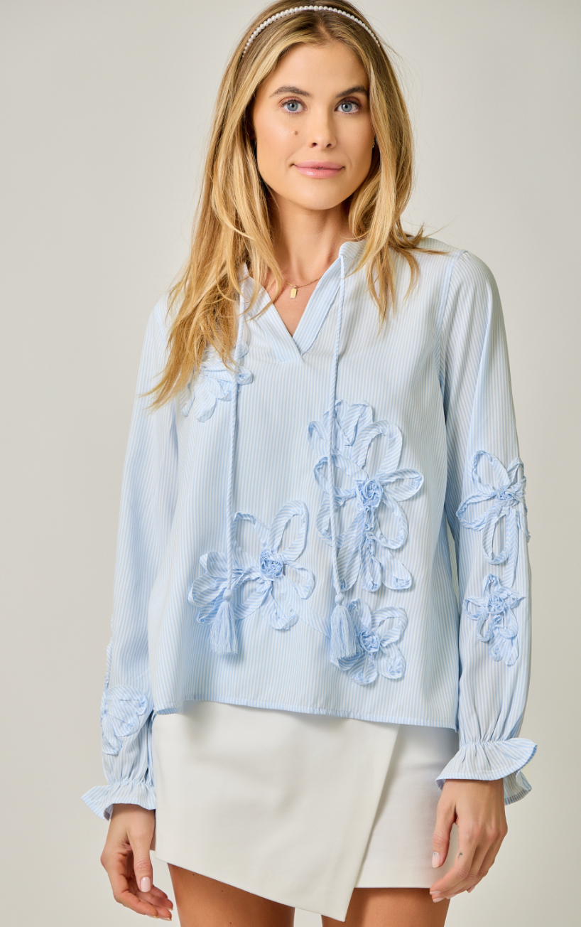 Mystree 3D Floral Embroidery Motif Front Tie Detailed Blouse