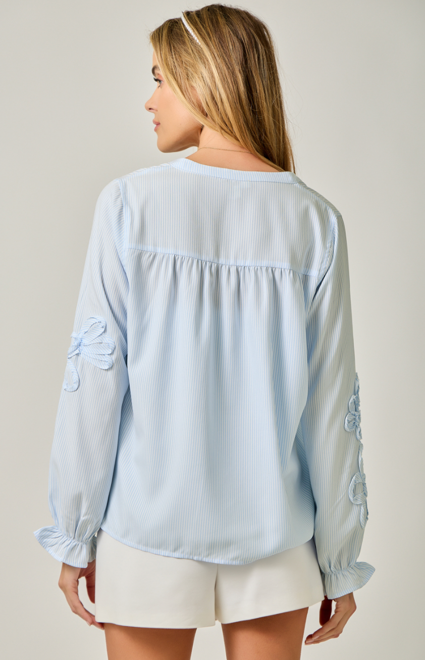 Mystree 3D Floral Embroidery Motif Front Tie Detailed Blouse