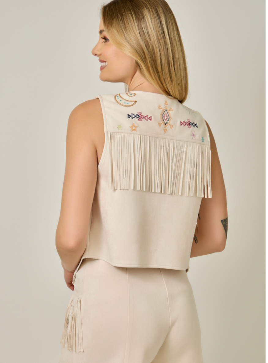 Mystree Embroidered Fringe Vest