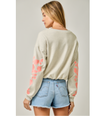 Mystree Embroidered Sleeve Easy Pullover with Bubble Hem Waist