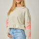 Mystree Embroidered Sleeve Easy Pullover with Bubble Hem Waist