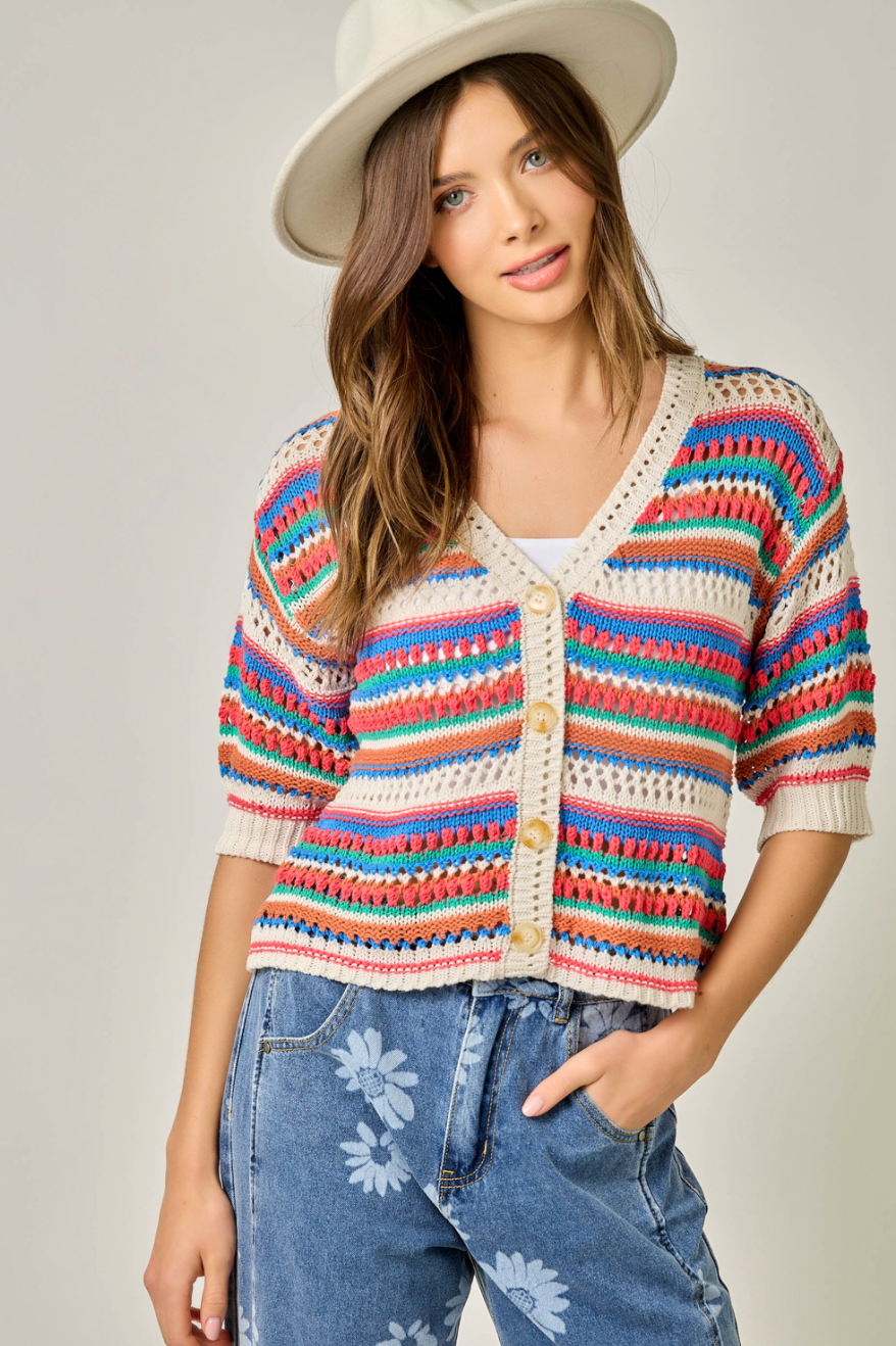 Mystree Multi Stripe Summer Cardigan
