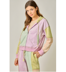 Mystree Color Block Zip Up Hoodie