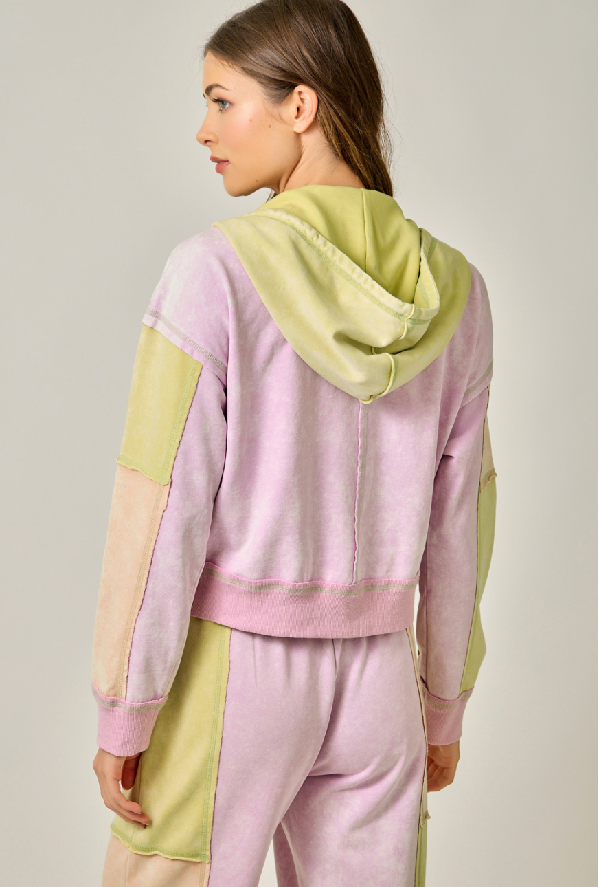 Mystree Color Block Zip Up Hoodie