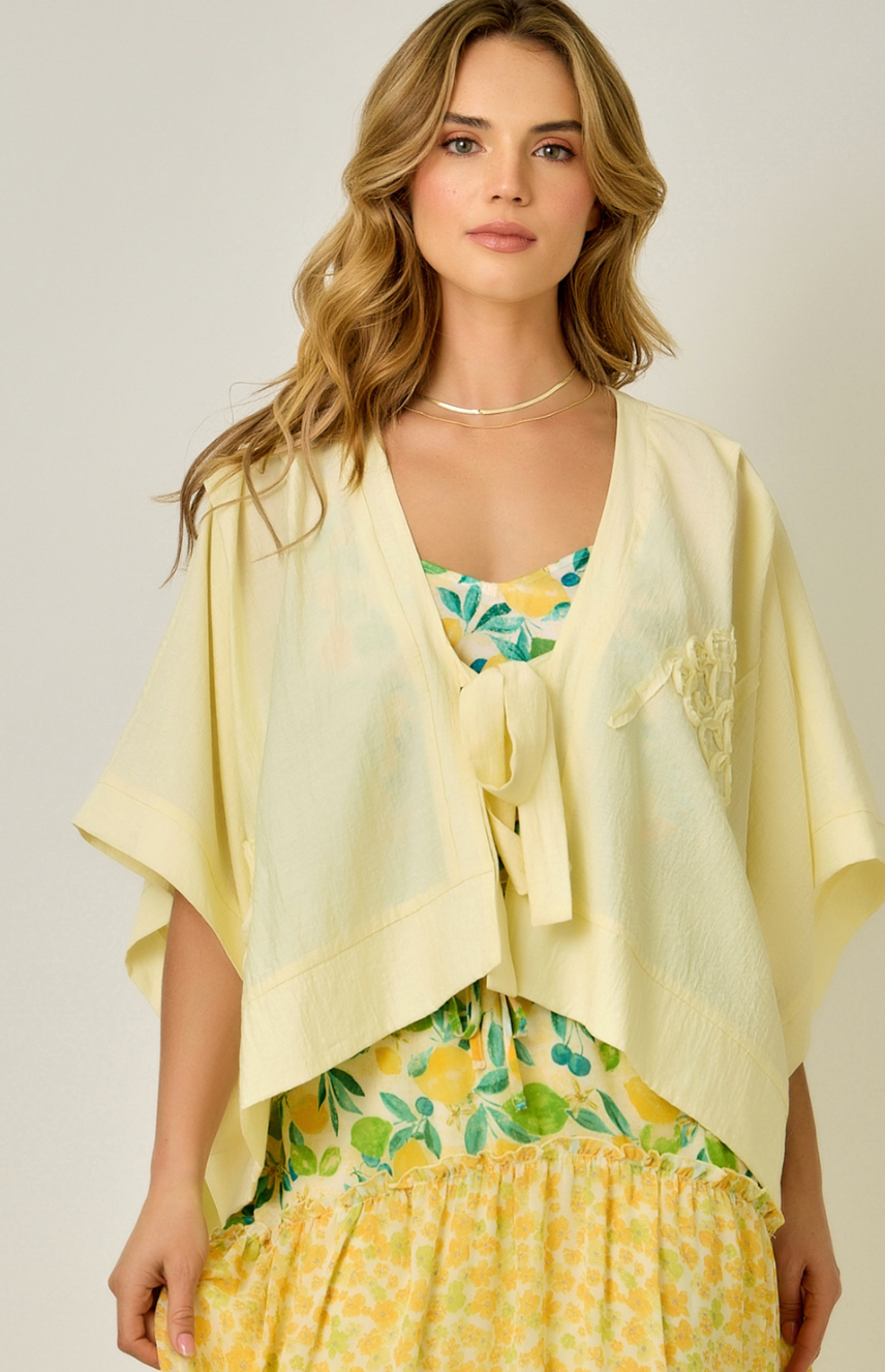 Mystree 3D Floral Embroidery Detailed Front Tie Kimono Cardigan