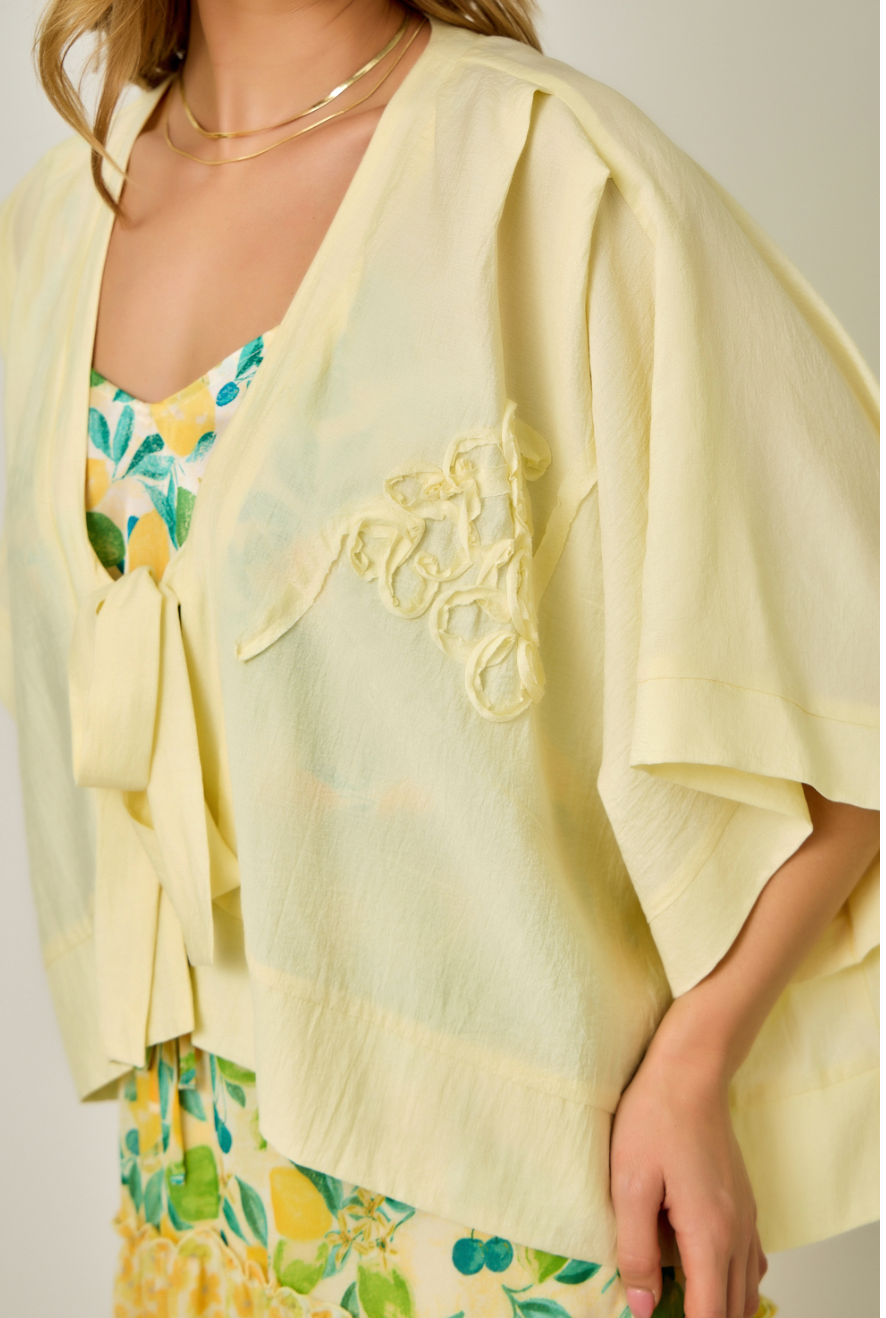 Mystree 3D Floral Embroidery Detailed Front Tie Kimono Cardigan